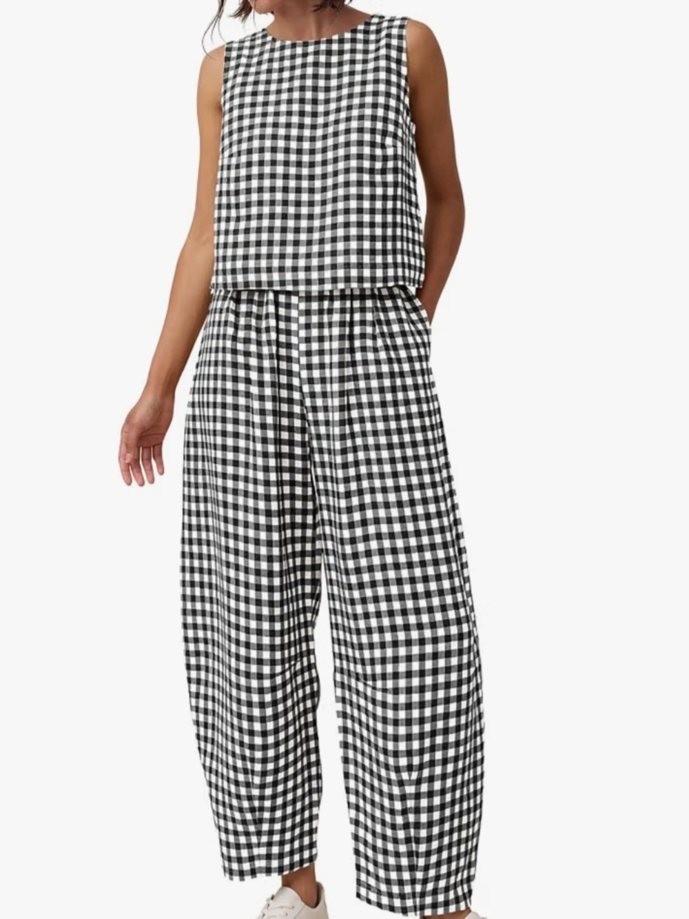 PRETTYGARDEN Womens Plaid 2 Piece Sets Gingham Lounge Set